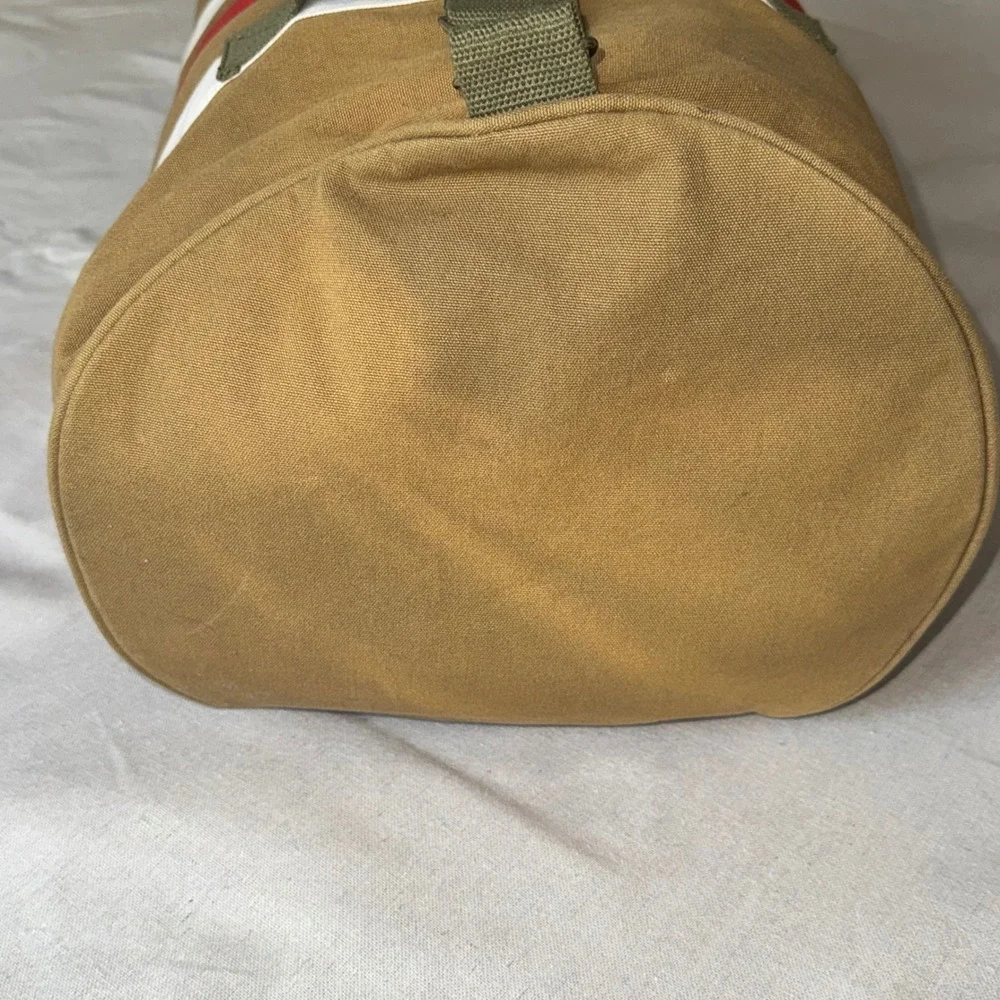 Vintage 2006 Tommy Hilfiger TH85 Canvas Duffel Bag Tan Red White Weekender